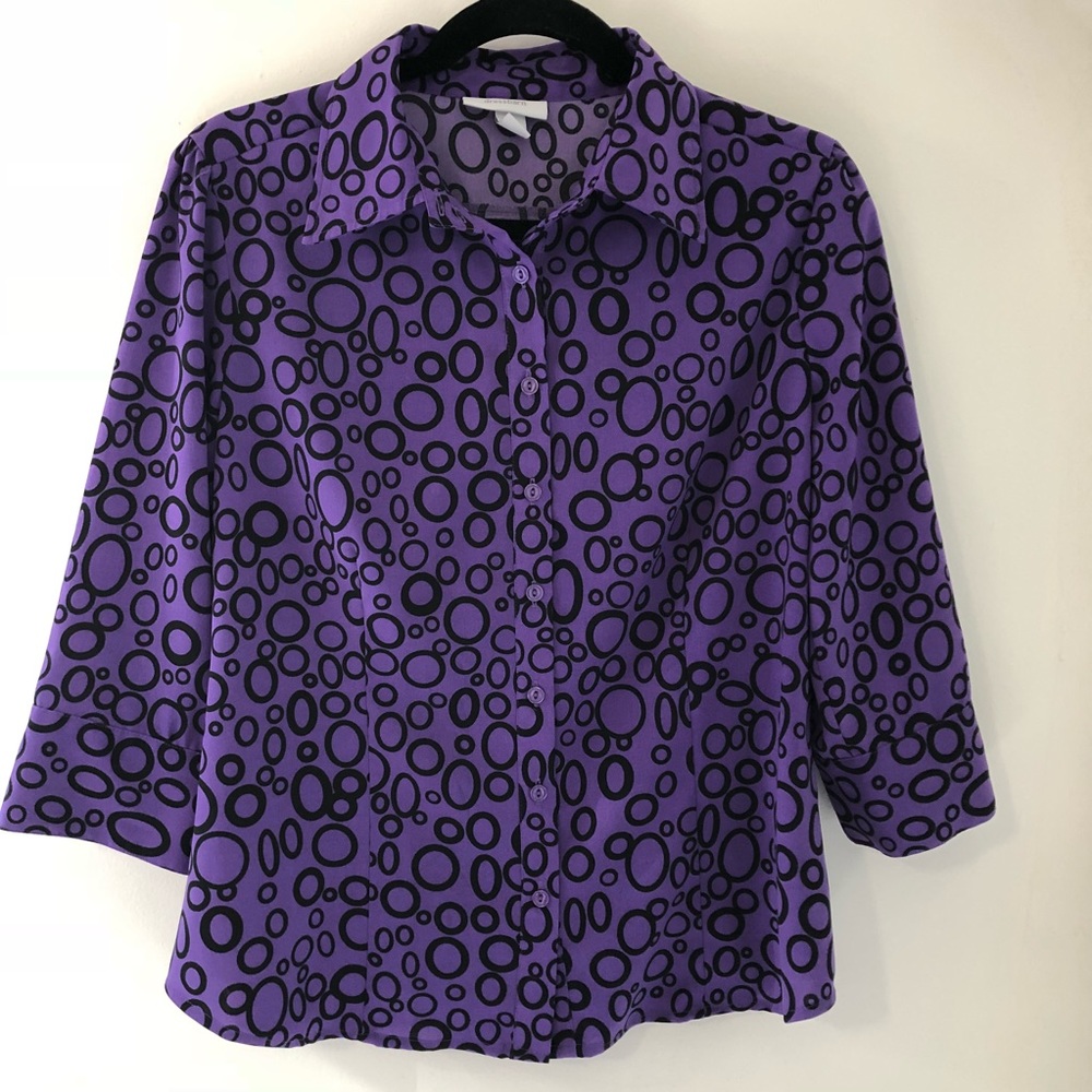 Dress Barn Purple Black Blouse Size M